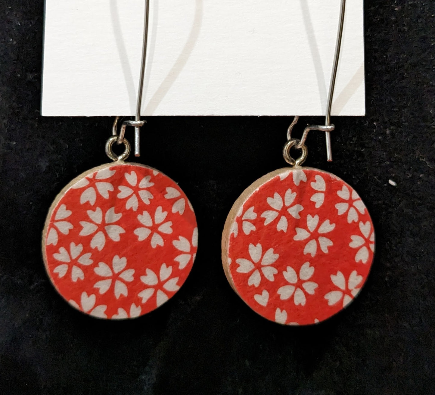 Small Found Paper Circle Pendant Earrings