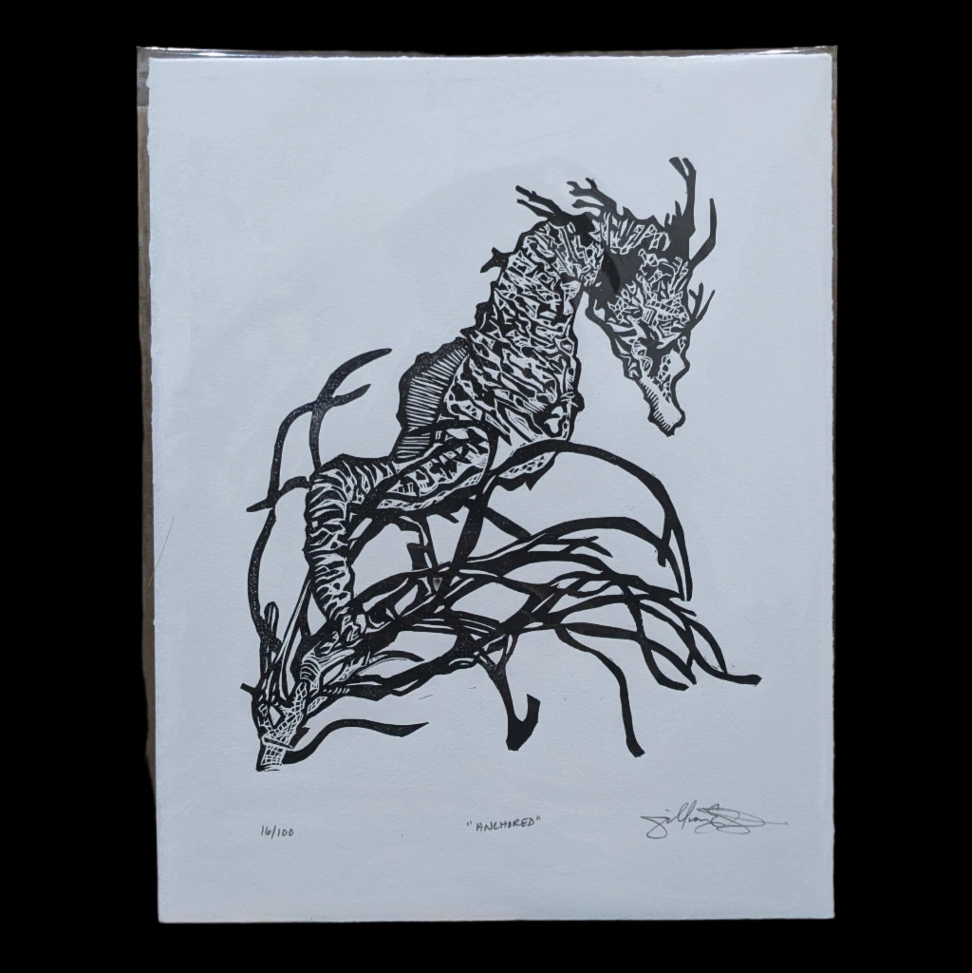 abstract seahorse in seaweed