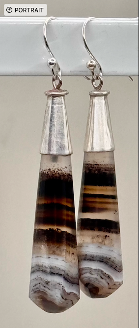 Sarah Wolfenden: Earrings of Striped Montana Agate with sterling