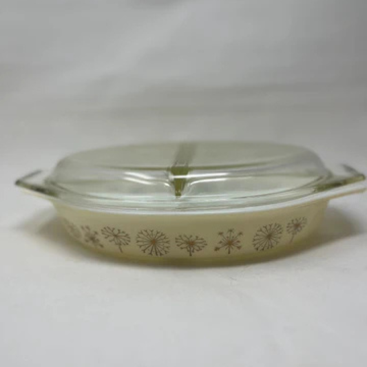 Vintage Pyrex Dandelion Duet Divided Casserole Dish