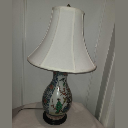 Modern handpainted Chinese style lamp, with brass top.