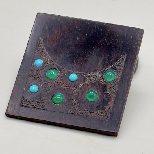 Sarah Wolfenden: Ebony Brooch with turquoise and Chrysophrase