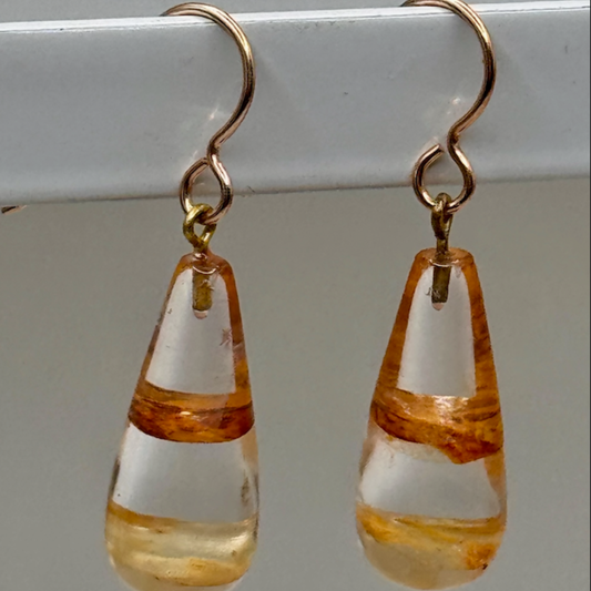 Sarah Wolfenden: Earrings of Rutilated Quartz with bronze wires