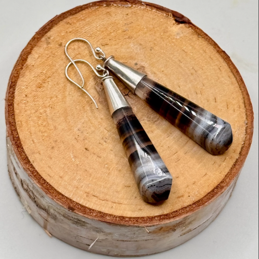 Sarah Wolfenden: Earrings of Striped Montana Agate with sterling