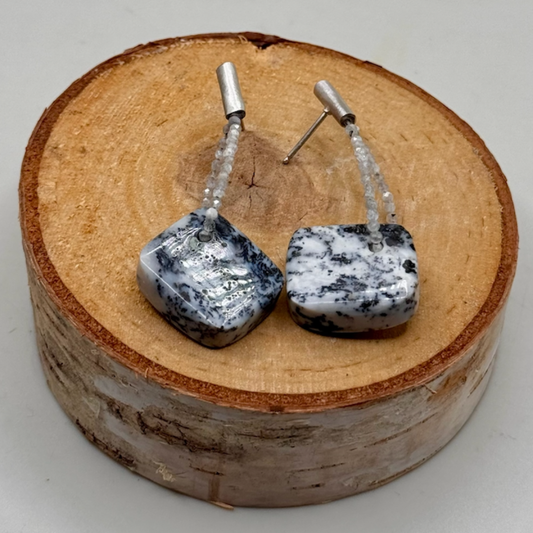 Sarah Wolfenden: Earrings of Agate, sterling and crystal beads