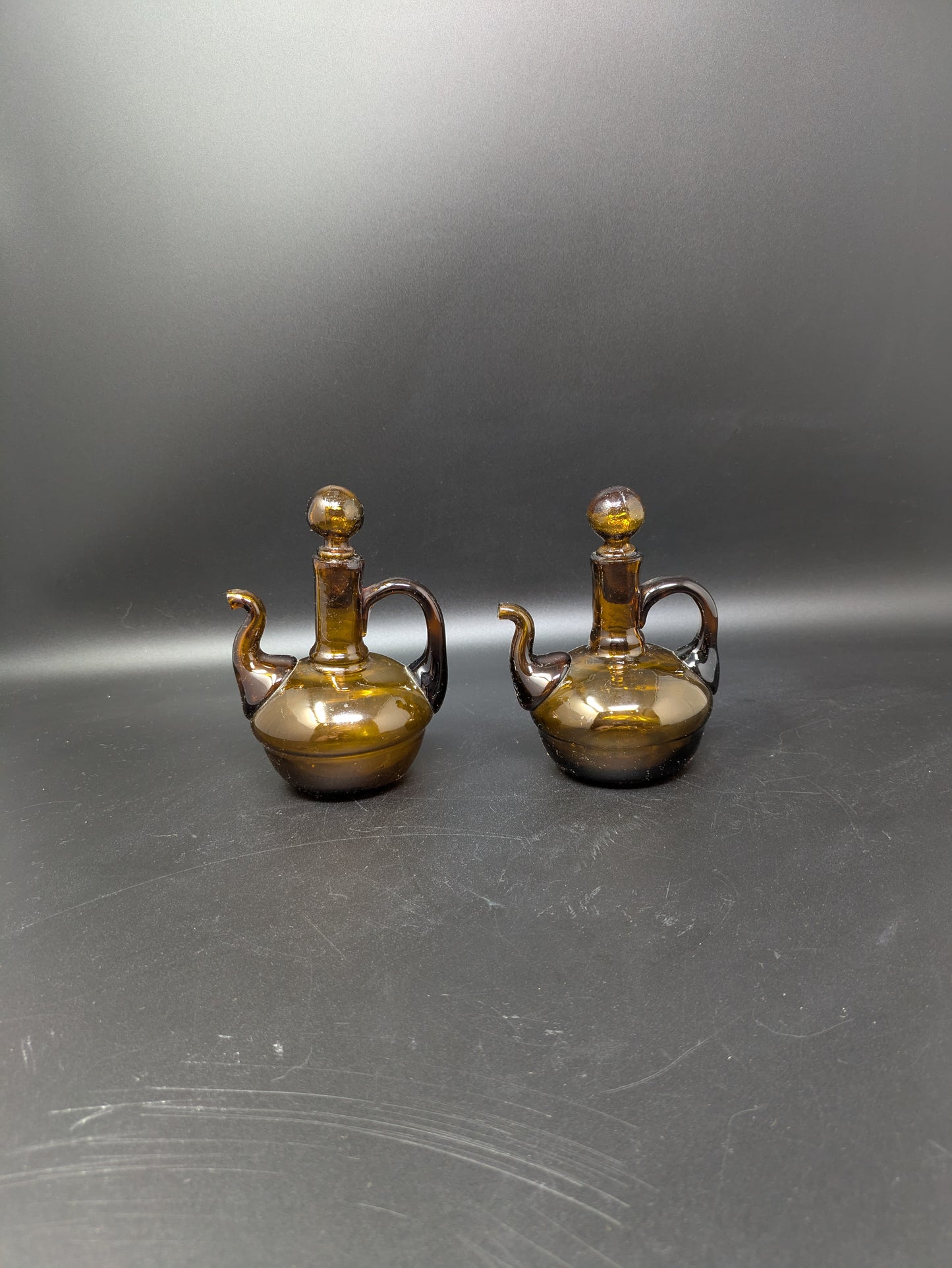 Set of Two Amber Glass Cruet Bottle