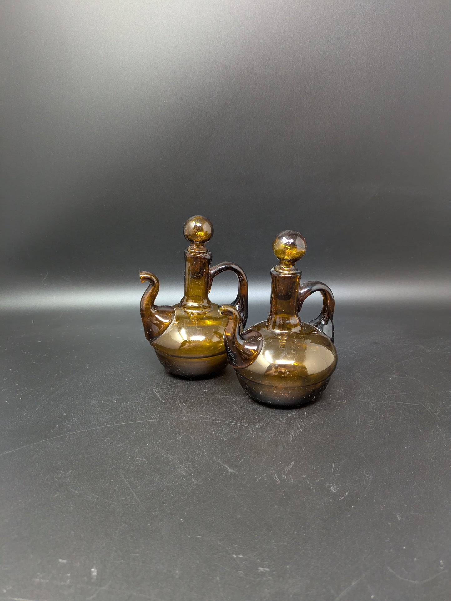 Set of Two Amber Glass Cruet Bottle