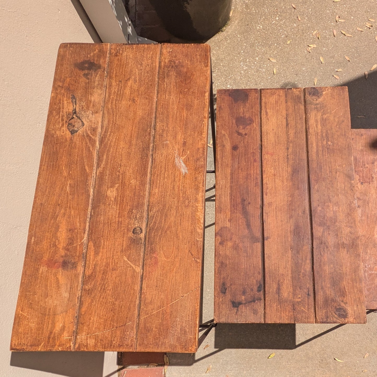 1990s Industrial Wood and Iron Nesting Tables Set of Three