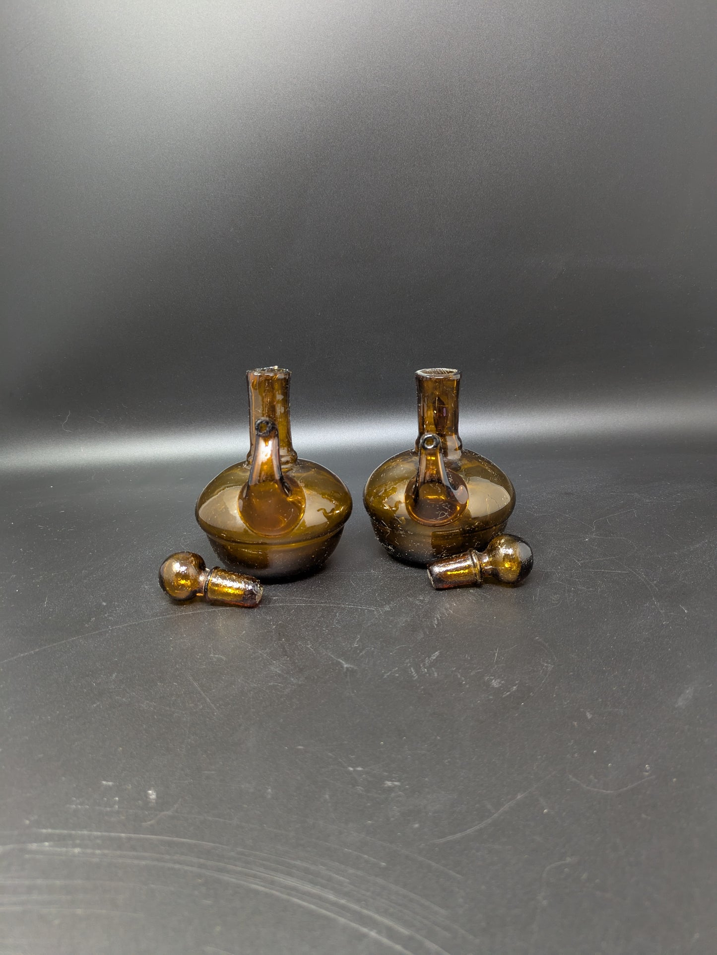 Set of Two Amber Glass Cruet Bottle