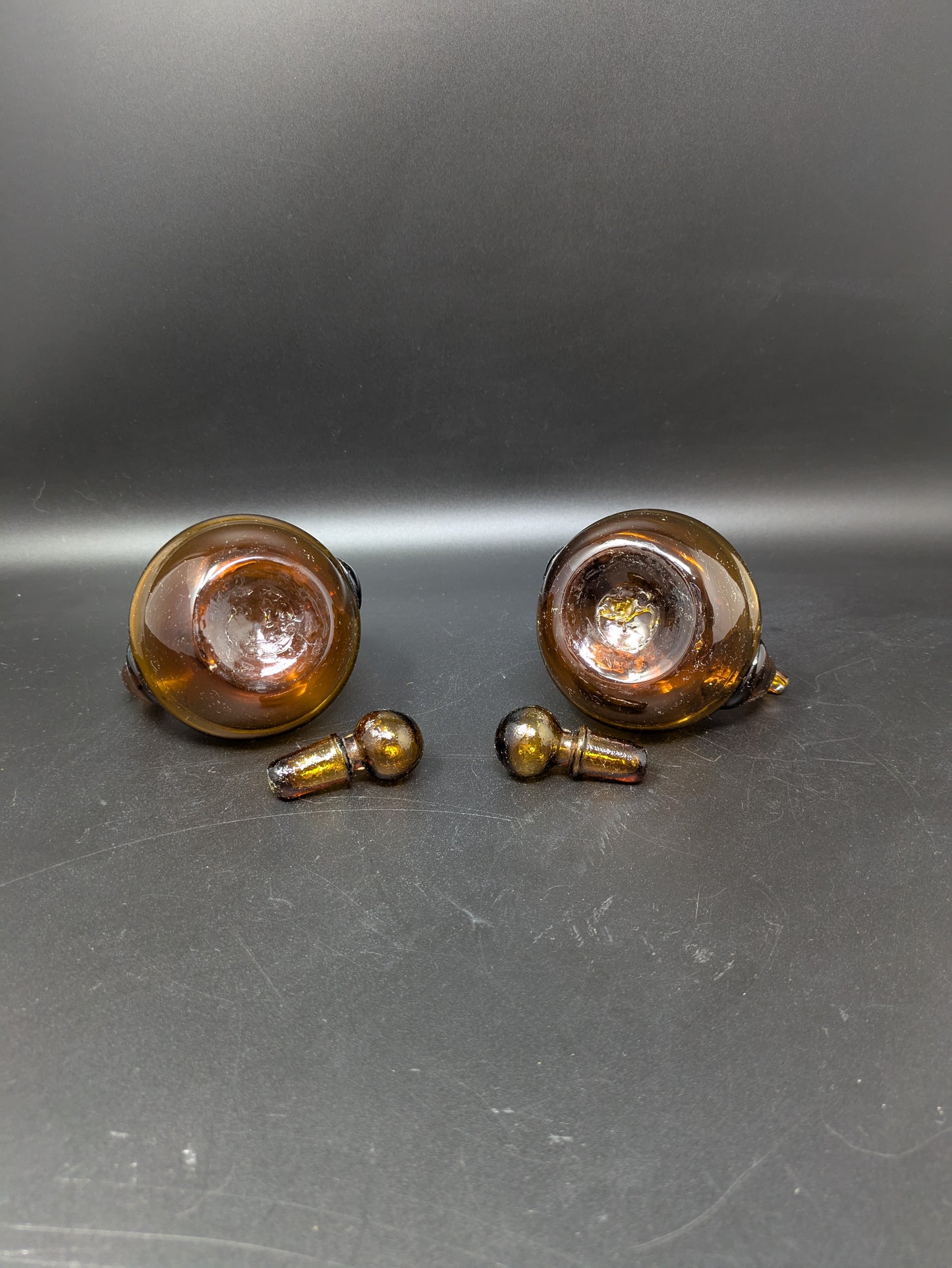 Set of Two Amber Glass Cruet Bottle