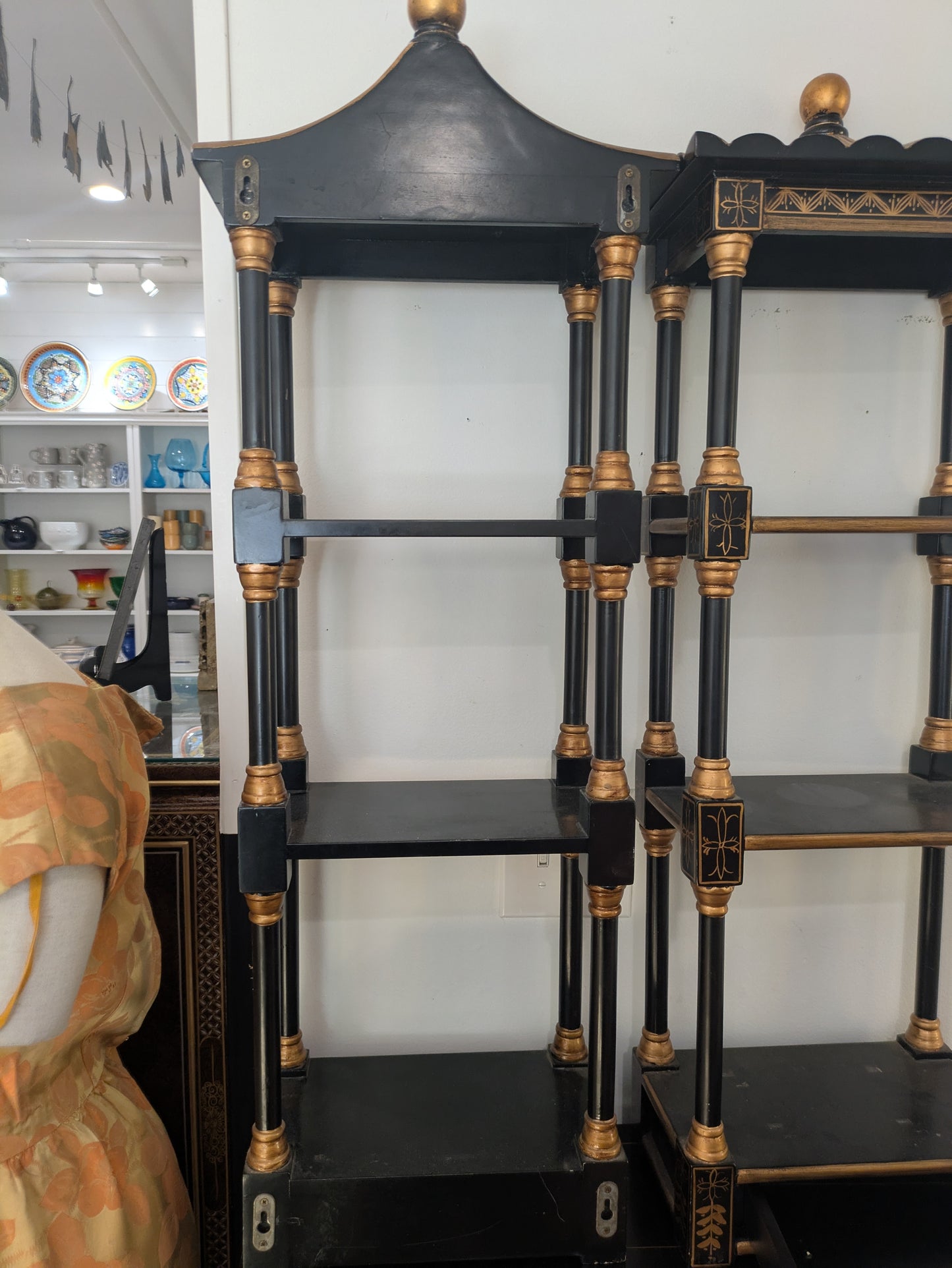Chinese Chinoiserie Pagoda Style Curio Wall Shelves