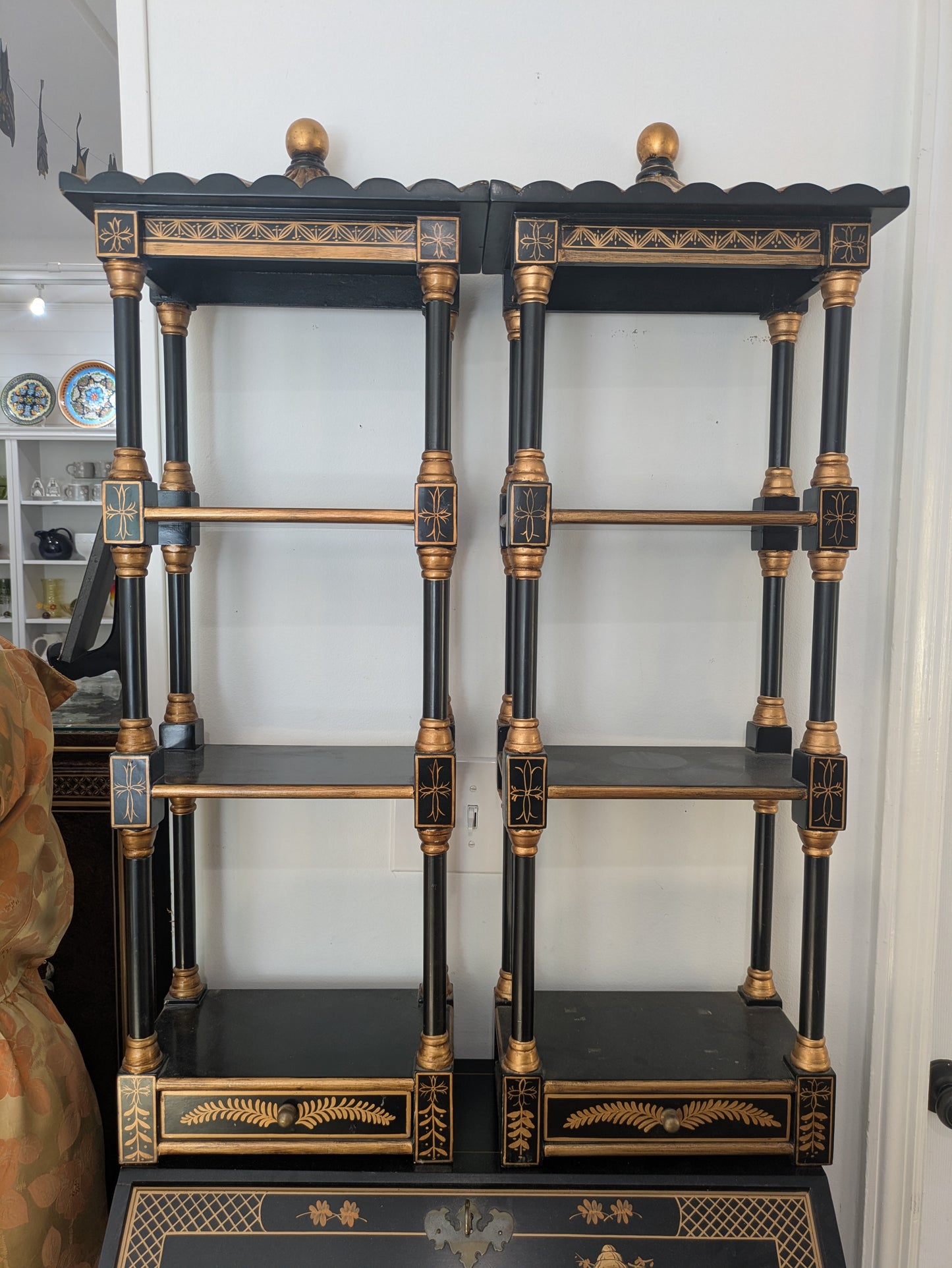 Chinese Chinoiserie Pagoda Style Curio Wall Shelves